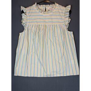 J Crew Blouse Size 10 Pastel Striped Ruffled Shirt 100% Cotton Blouse